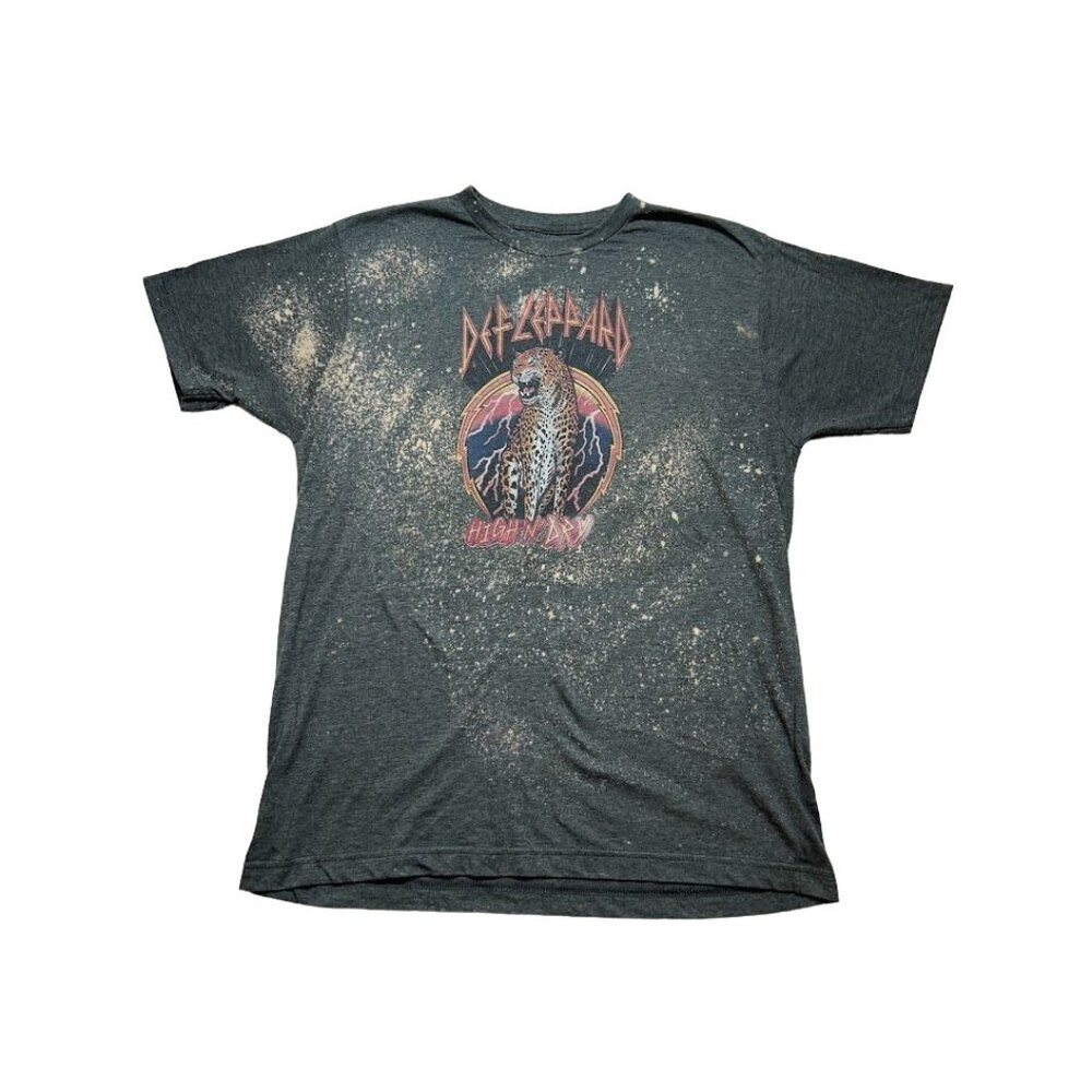 Vintage Def Leppard‎ "High N Dry" Band Tee Size Mens Medium Gray Bleach Splatter